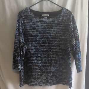 Coldwater Creek Blue and Black Textured Blouse